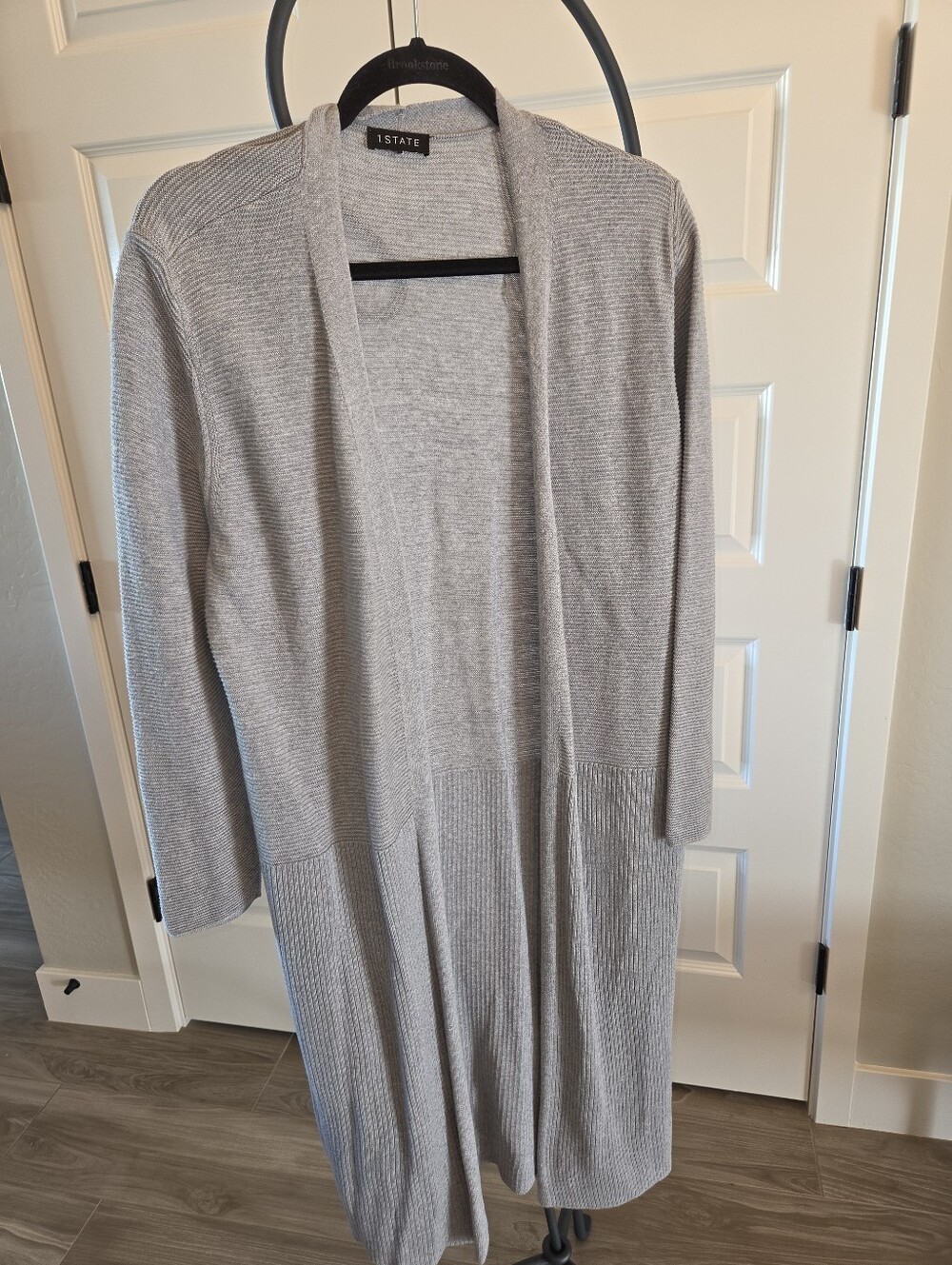 1. STATE Gray Ribbed Open Front Cardigan